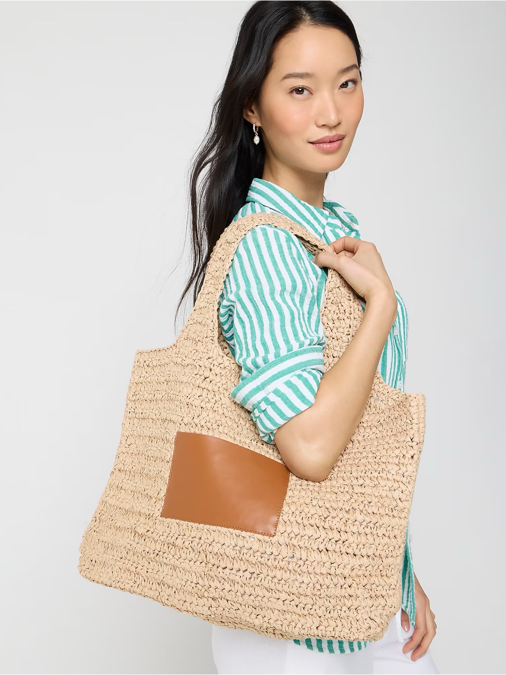 Nwt J.Crew Packable Straw Tote Bag
